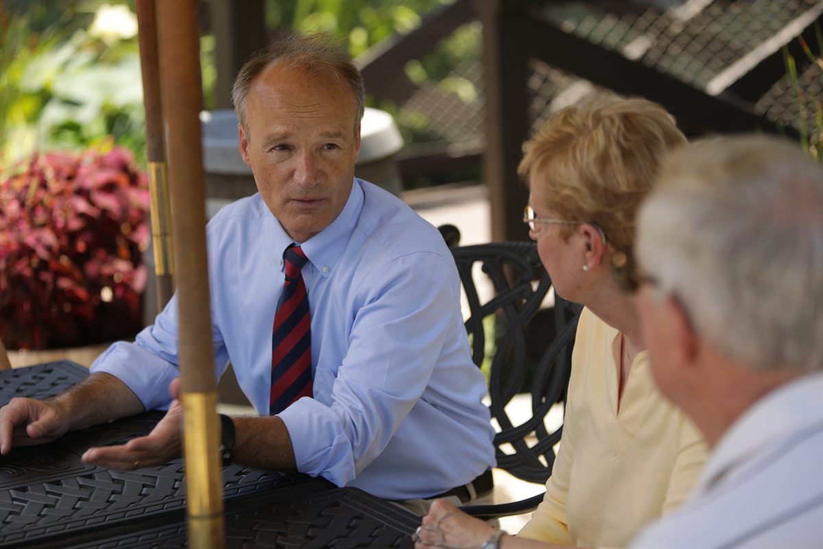 Brett Miller listening to constituents