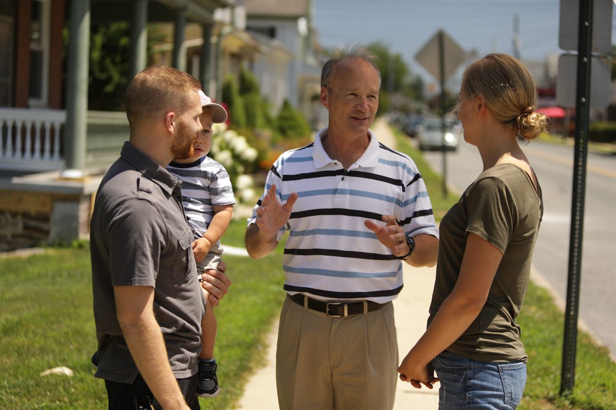 Brett Miller talking with constituents in the 41st District